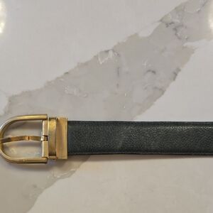 Elegant Green Leather Belt with Gold Buckle